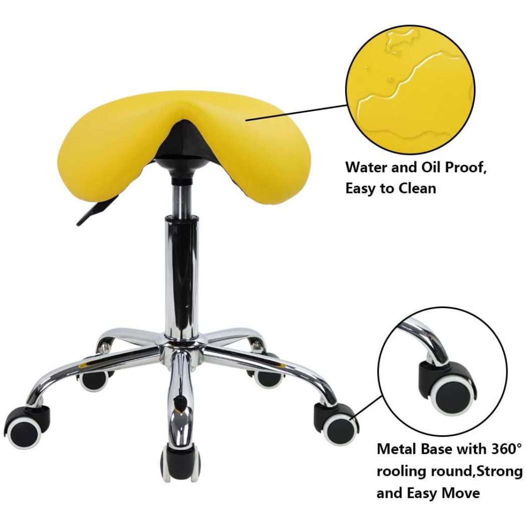 Rolling Saddle Stool and Swivel Adjustable Rolling Stool with Wheels Salon Chair 